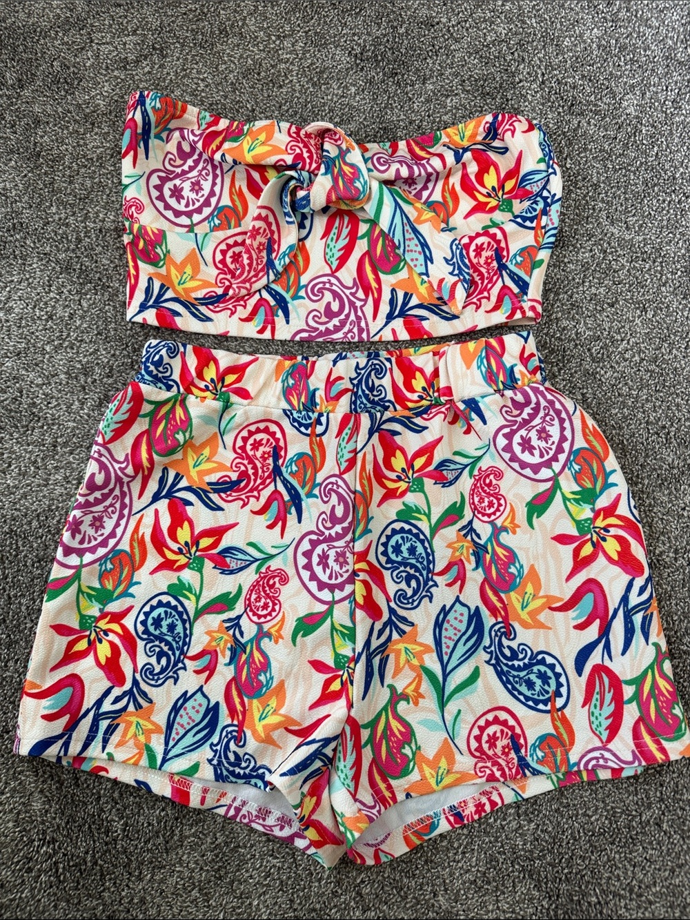 Floral Multicolor Women’s Elastic Waist Shorts and crop top